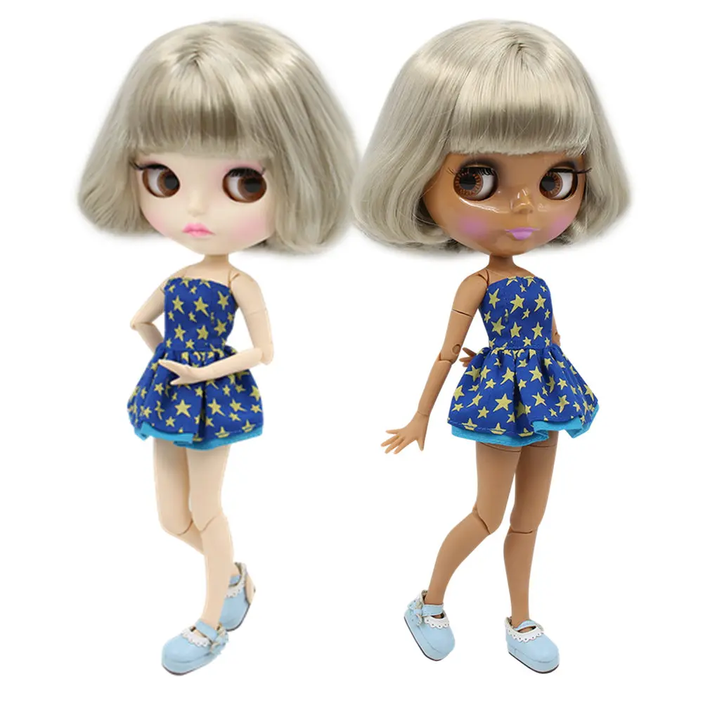 Кукла ICY DBS Blyth 1/6 bjd ob24 Короткие Серые и серебристые волосы темная кожа белая