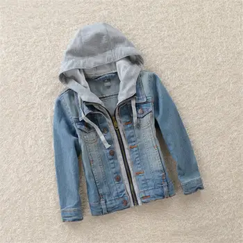 

New Spring Autumn Kids Boys Girls Denim Jacket Children Causal Jean Outerwear Teens Boys Girls Cowboy Patchwork Hooded Coat Q236