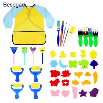 

Besegad 42pcs Mini Painting Foam Sponge Brush Apron Tools for Kids Children Kindergarten Nursery School Early Education Painting