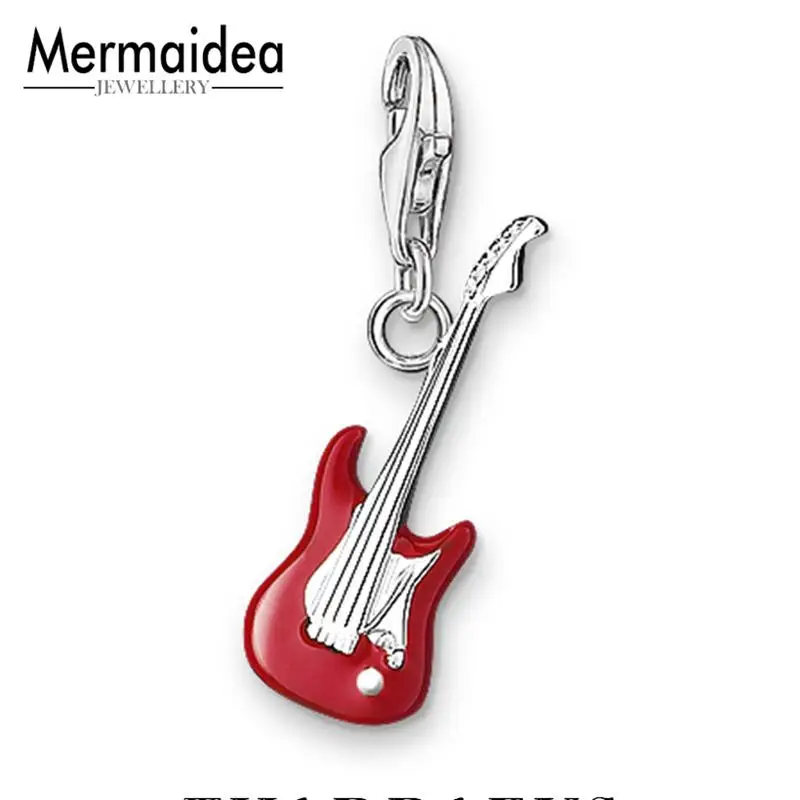 

Fashion Women Rock Red Enamel Guitar Pendant Charm 925 Sterling Silver Fine Jewelry For Girls Men Enjoy Music Wholesale