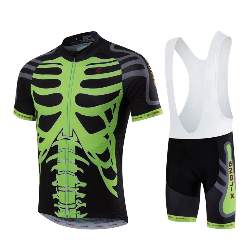 Men Green skull Cycling Jersey Clothing Sets Ropa Ciclismo Bike Bicycle