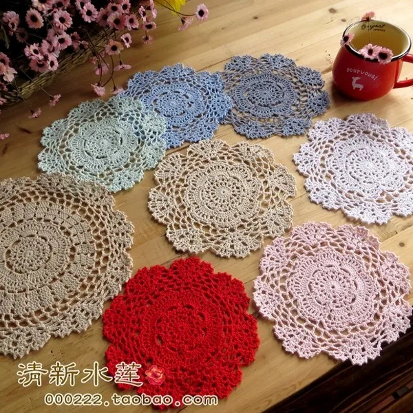 

2017 new arrival colorful 20cm lace crochet doilies as innovative item for home decoration lace cutout cup round pad multicolour
