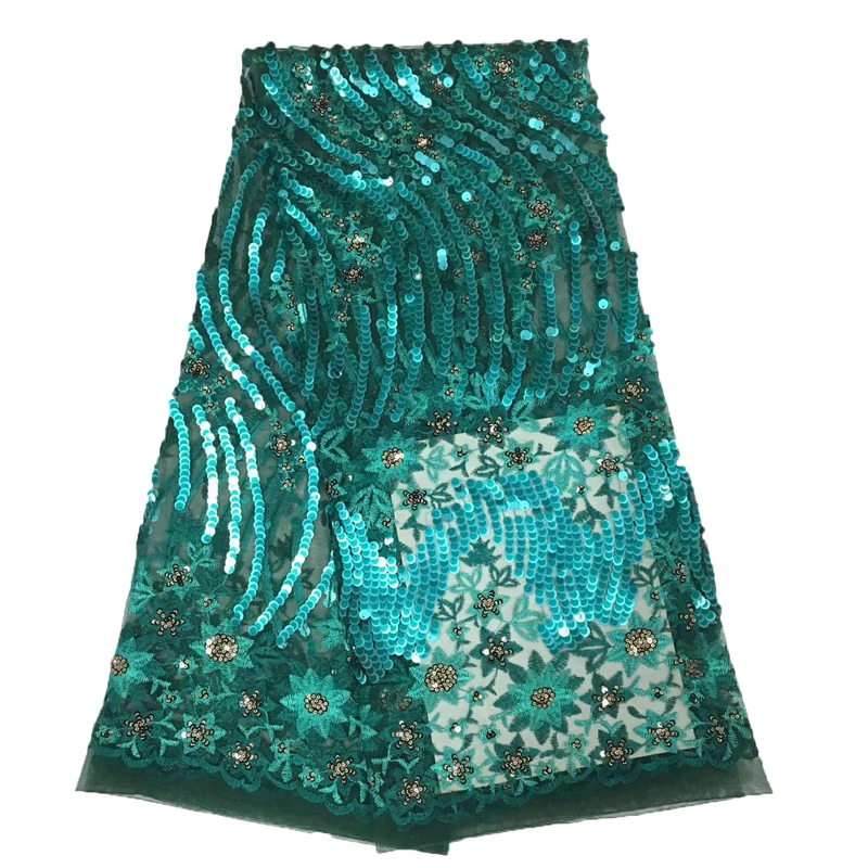 

New 5 Yards Indian Wedding Dress Fabric Embroidery French Lace Green Sequin Sequins High Quality African Tulle Lace Fabric X1493