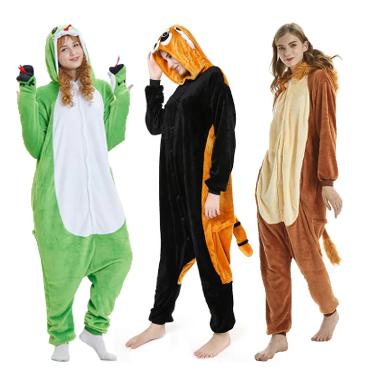 2018 Sleepwear New Unisex Cartoon Animal Lion Coon Halloween Cosplay Snake Siamese Pajamas Flannel Home Leisure Jumpsuits Pyjama |