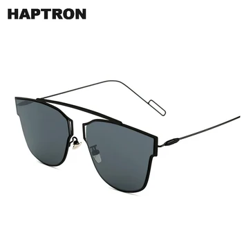 

HAPTRON Luxury Fashion Women Sunglasses Brand Vintage Alloy Cat Eye Mirror men Sun Glasses Black Unisex UV400 oculos de sol