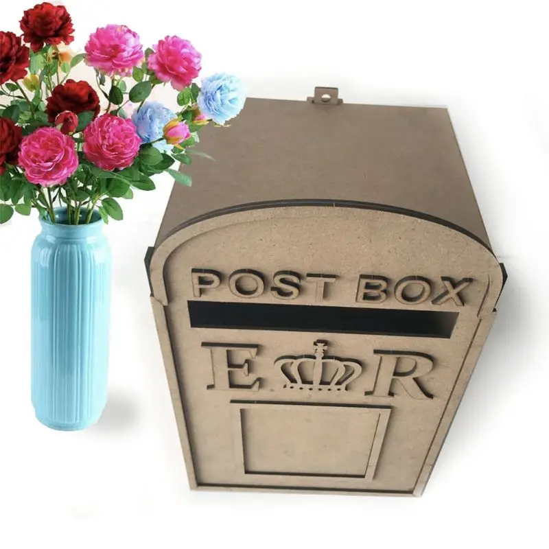 

Wooden DIY Wedding Crown Post Box Royal Mail Styled Card Letter Gift Message Storage Vintage Decorations