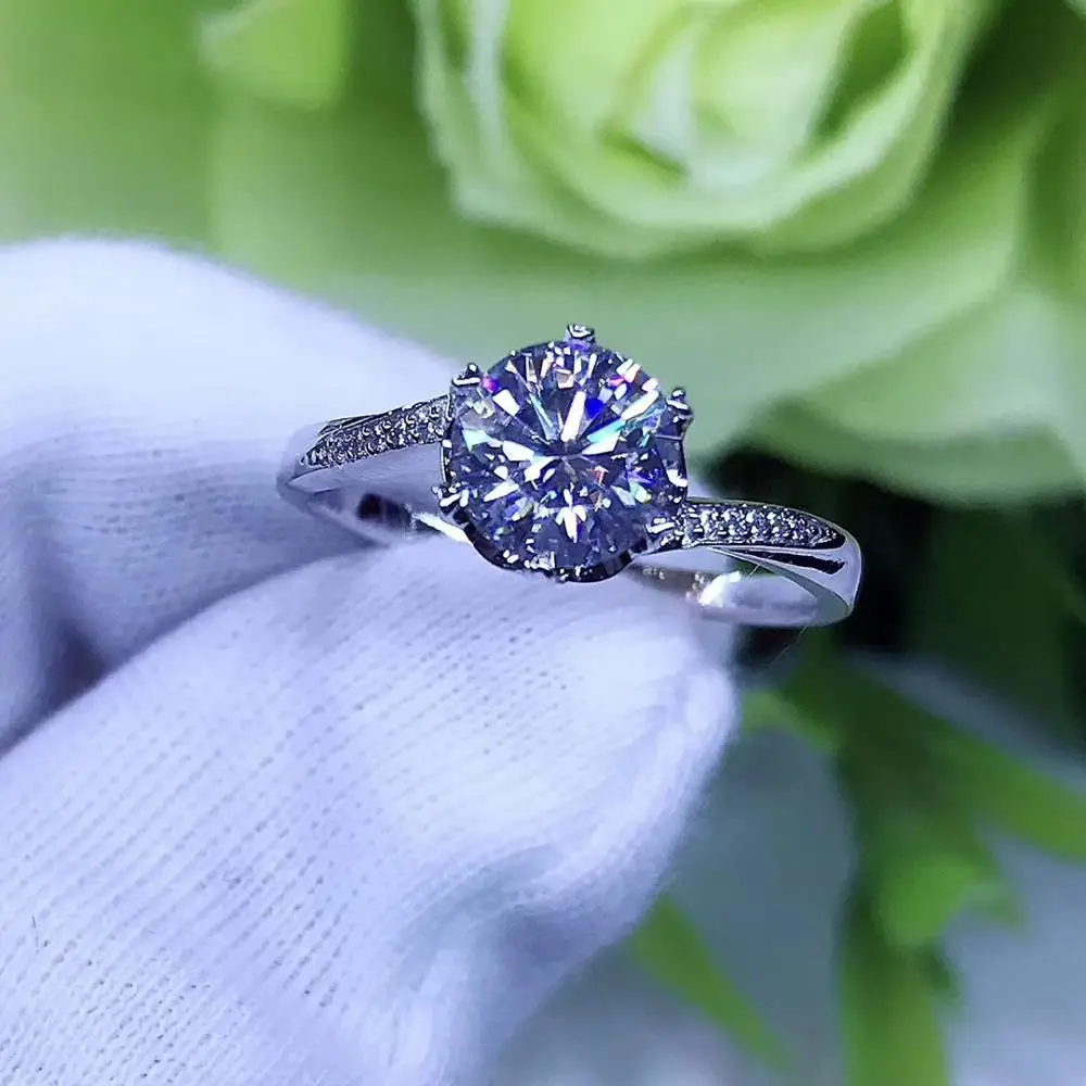 

Round Silver Moissanite Ring 1ct D VVS Luxury Moissanite Weding Ring for Women