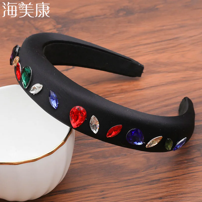 

Haimeikang Baroque Style Color Diamond Thick Sponge Hairbands For Women Girls Headband Headwear Fashion Hair Bands Accessories
