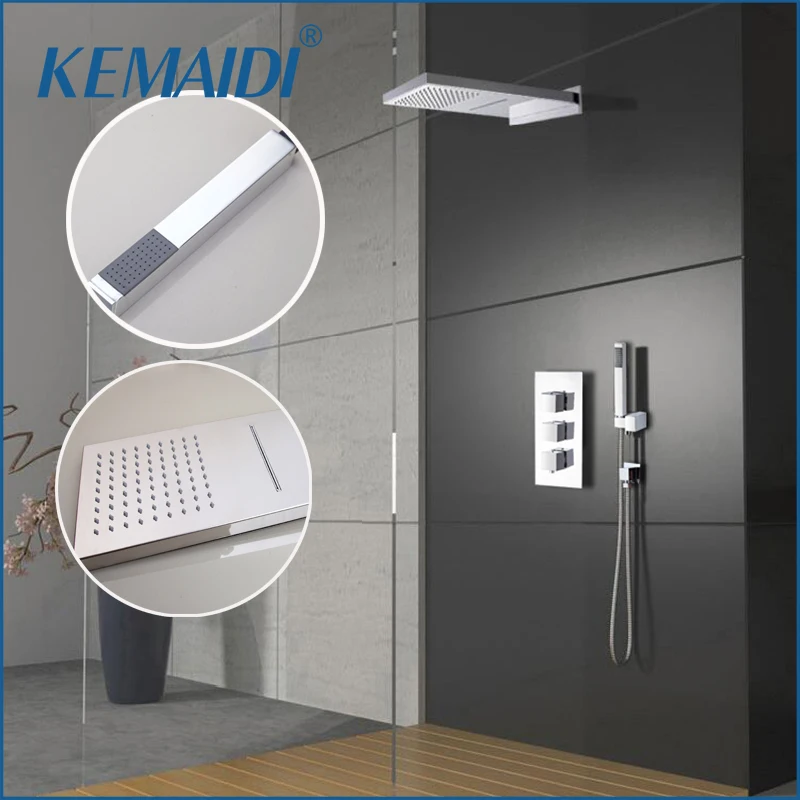 

KEMAIDI Luxury Wall Mounted Square Style Brass Waterfall Shower Set New Bathroom Shower With Handle Rainfall Shower Head