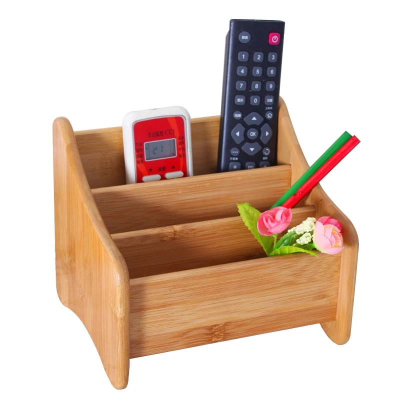 Bamboo Creative Wooden Storage Holder Office Desktop Remote Storage Box Stationery Rack Multi