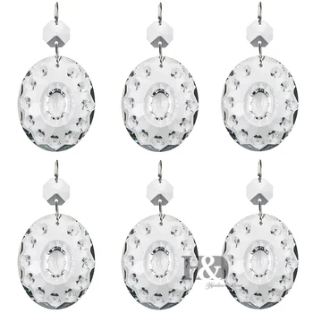 

H&D 10pcs Oval Crystal Chandelier Prisms Parts With Octagonal Lighting Hanging Drop 50mm