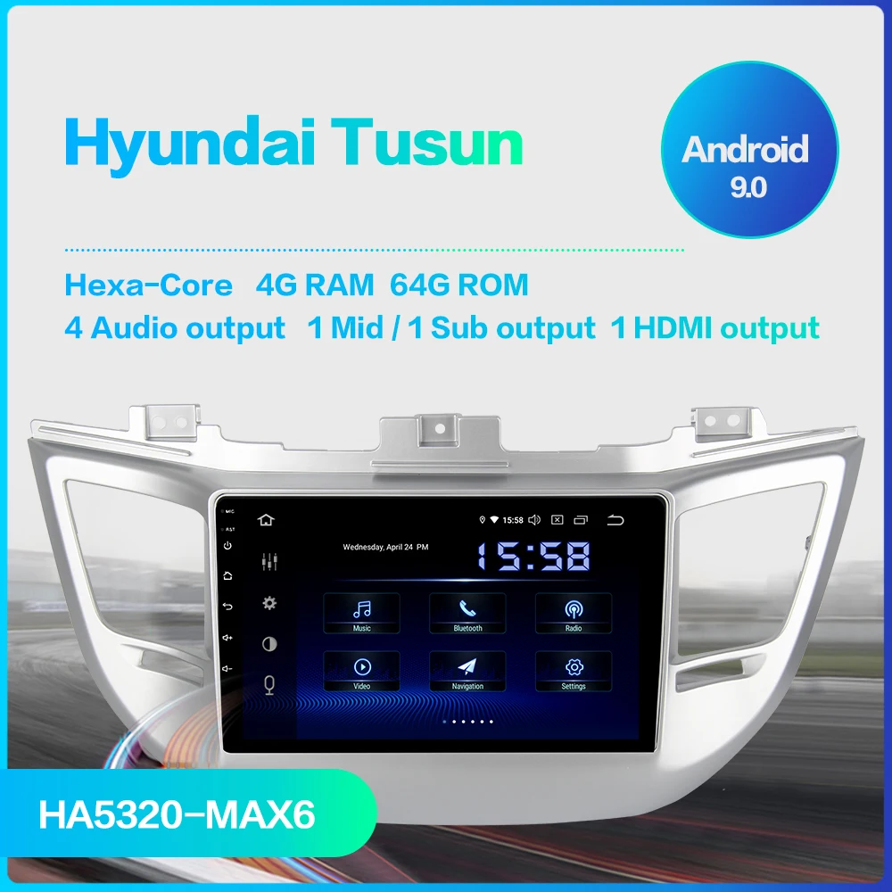 Top Fongent 10.2" Display Car 1 Din Radio Android 9.0 Head Unit for Hyundai Tusun 2014 2015 2016 2017 2018 USB 16G Ram 1080P Video 1