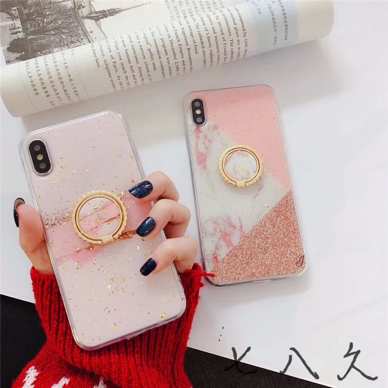 Aoweziic Girl Heart pink marble epoxy for iphone X XS MAX XR phone case ring 6s 7 8plus bracket soft shell Aoweziic Girl Heart pink marble epoxy for iphone X XS MAX XR phone case ring 6s 7 8plus bracket soft shell