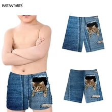 INSTANTARTS поддельные джинсовые карман кошка/котенок печати мальчиков летние купальные шорты для купания пляжные шорты детские пляжные купальники