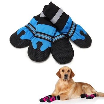 

4pcs Waterproof Winter Pet Dog Shoes Anti-slip Snow Pet Boots Paw Protector Warm Reflective For Medium Large Dogs Labrador J16
