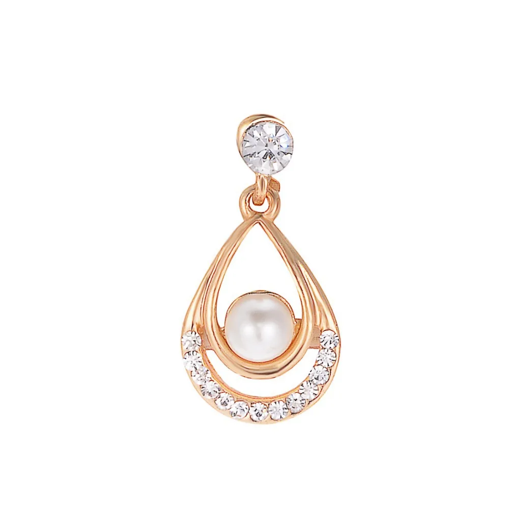 Valentine Day Gifts Gold Color Simulated Pearl Water Drop Crystal Pendant Necklace Earrings Wedding Jewelry Sets For Women