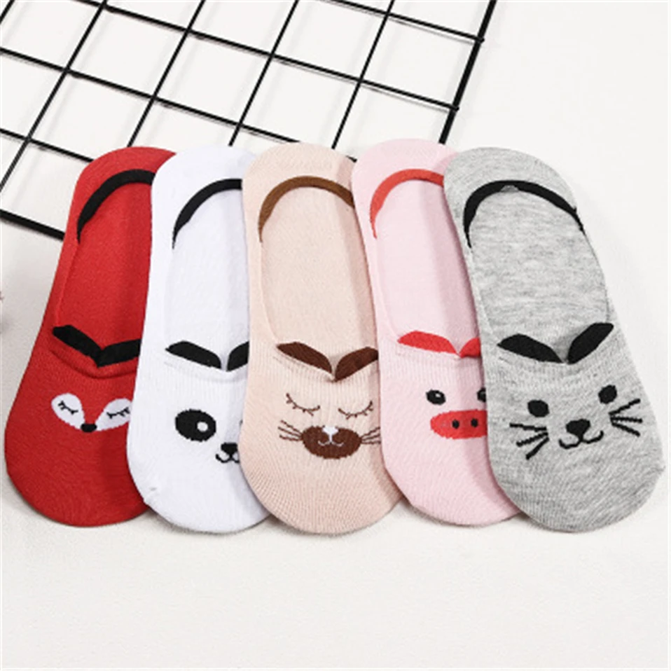 Новые милые женские хлопковые носки с рисунками животных из мультфильмов розовые короткие носки с милыми котами короткие носки повседневные носки для девочек с рисунками животных