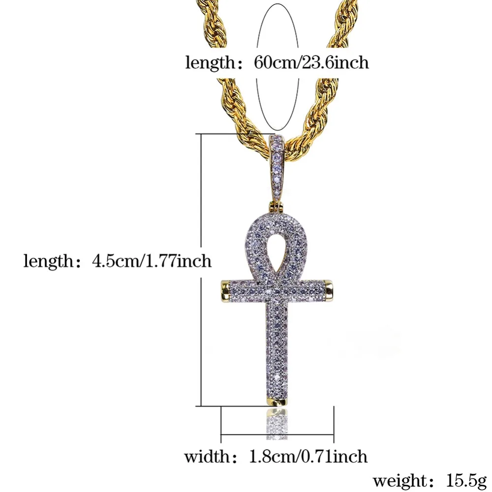 TOPGRILLZ Solid Back Ankh Cross Necklaces Mens Women Hip Hop Pendant Necklaces Iced Out AAA+ Bling CZ Stone Gifts Dropshipping