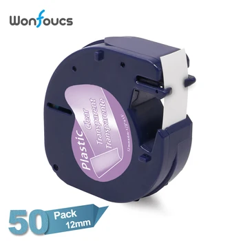 

50pcs/lot Compatible Dymo LetraTag LT 16952 Plastic Label Tapes 12mm 1/2 inch Black on Clear Self Tape For Label Makers