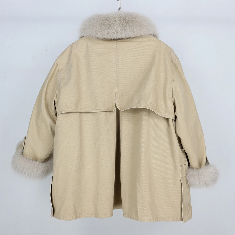 OFTBUY зимняя женская куртка, длинное пальто цвета хаки, Воротник из натурального Лисьего меха с 90% белым утиным пухом, теплая парка, Брендовая верхняя одежда