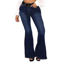 JAYCOSIN Женская одежда эластичные Облегающие расклешенные джинсы Дамская мода Повседневное середины талии плюс Размеры свободные джинсы