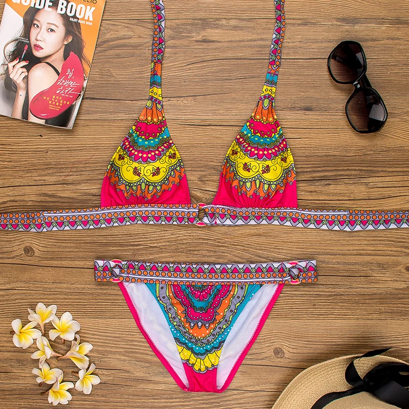 

2017 Women Swimsuit Swimming Suit Polyester Bikini Set Push Up Padded Bra Bathing Suits Swim Halter Bandage Beach Swimwear