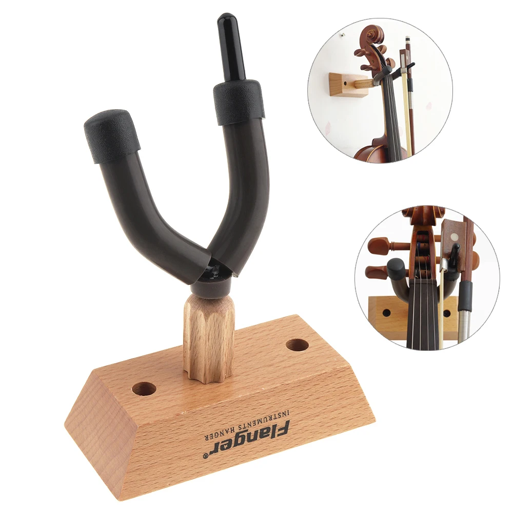 Flanger Wood Base Wall Mount Violin Hanger Hook Holder with Bow Holder