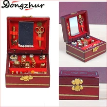 Dongzhur 1:12 Кукольный бутик мини мебель деревянная шкатулка для украшений игрушки "Сделай своими руками" старший Еда Ретро шкатулка QTM6574
