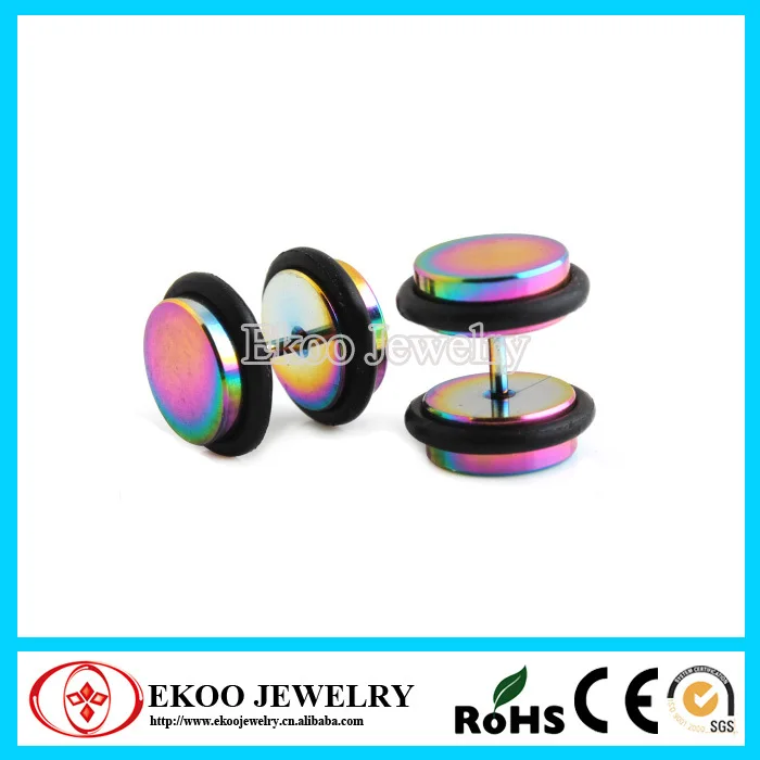 

Rainbow Titanium Anodized Illusion Plug with O-Rings Fake Ear Plug Free Shipping