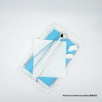 

Hot 5 Sets Disposable Dental Instrument Kits (Mouth Mirror, Probe, Bib with Tie, Galvanized Tweezer, Tray)