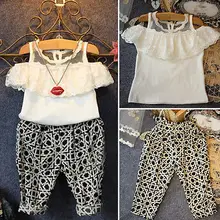 Summer style baby girls lace blouse shirts + fashion haren pants 2pcs clothes children clothing set kids roupas infantil meninas