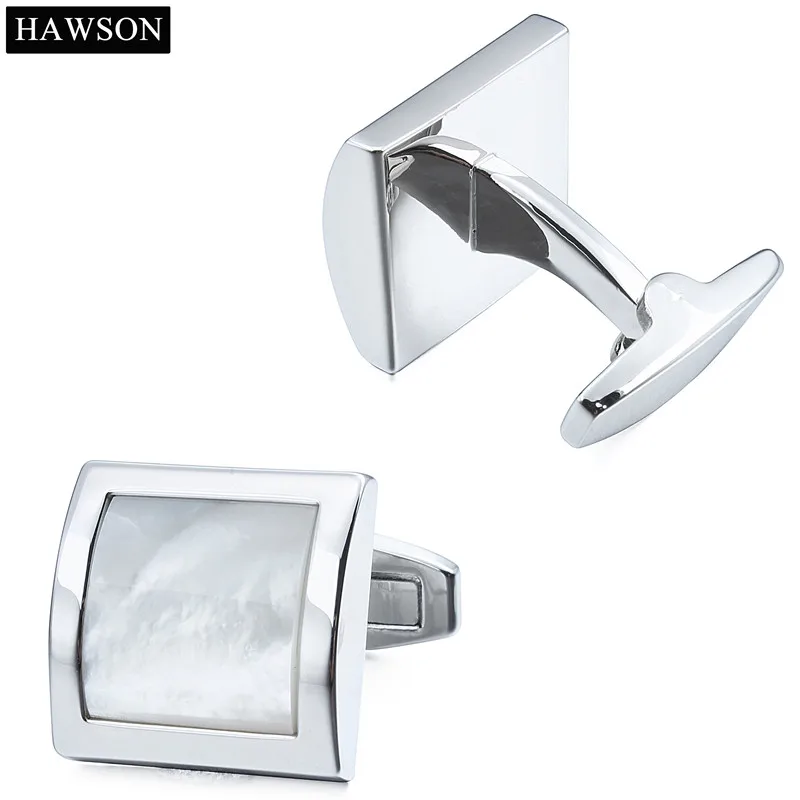 HAWSON-마더 오브 펄 커프스 단추, 패션 스퀘어 프렌치 드레스 셔츠 액세서리, 남성용 웨딩 비즈니스용 절묘한 선물
