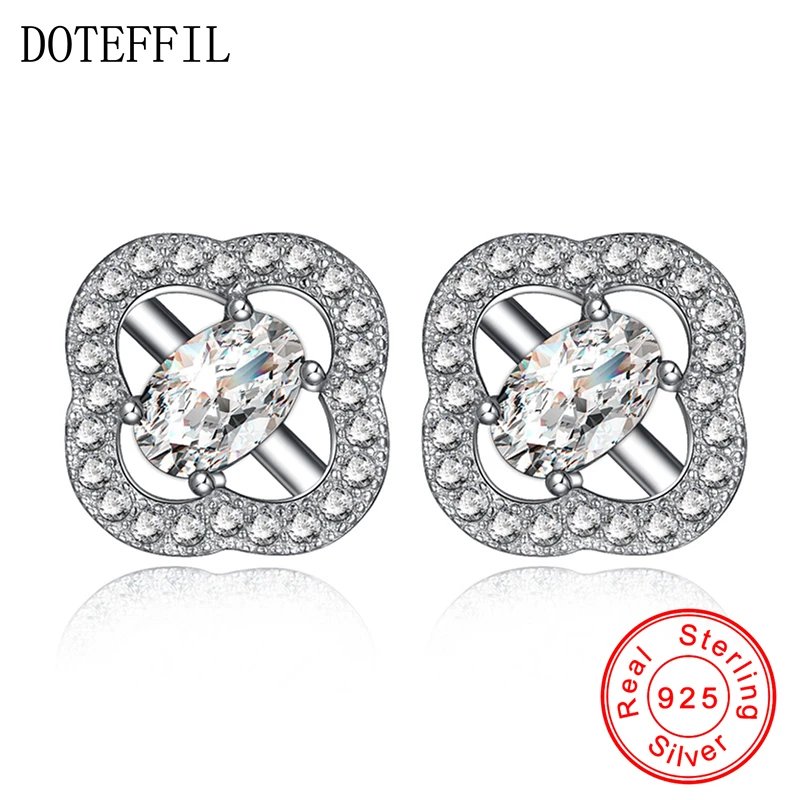 

925 Silver Classic Stud Earring Women Jewelry White Crystal Cubic Zircon 100% 925 Sterling Silver Earrings