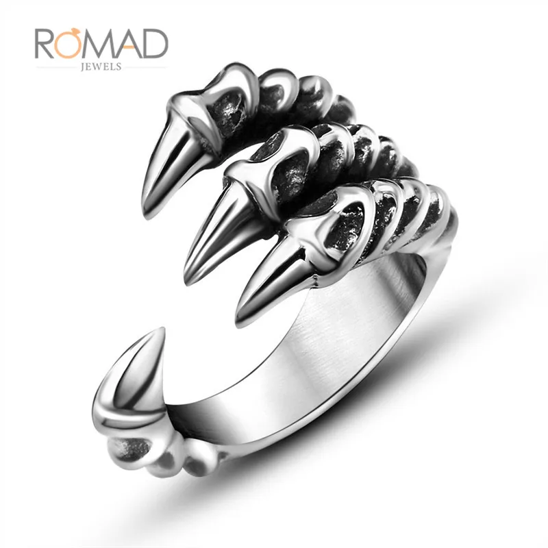 

ROMAD Opening Stainless Steel Ring Punk Rock Vintage Gothic Dragon Claw Ring For Men Cool Halloween Jewelry anillos R4