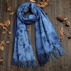 LinenAll ручной работы галстук-окрашенный из соевого волокна шарф Оригинальный дизайн растительный краситель с синей эмалью подарок длинный