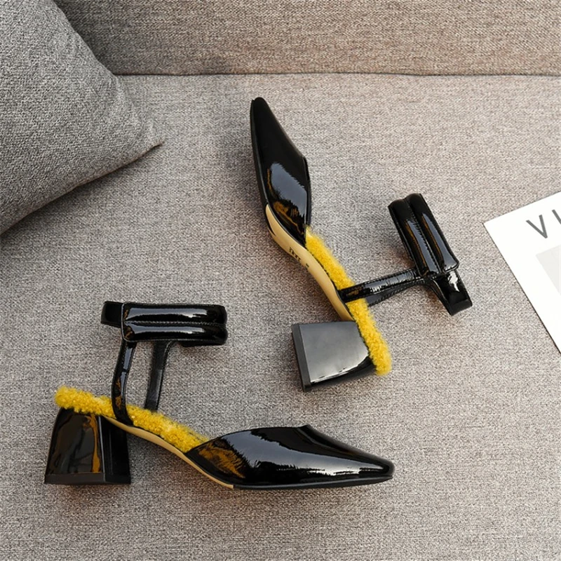 MSSTOR Mixed Colors White Sandals Square Toe Yellow Casual Patent Leather Summer Sandals Fashion Square Heel Sandals High Heels MSSTOR Mixed Colors White Sandals Square Toe Yellow Casual Patent Leather Summer Sandals Fashion Square Heel Sandals High Heels