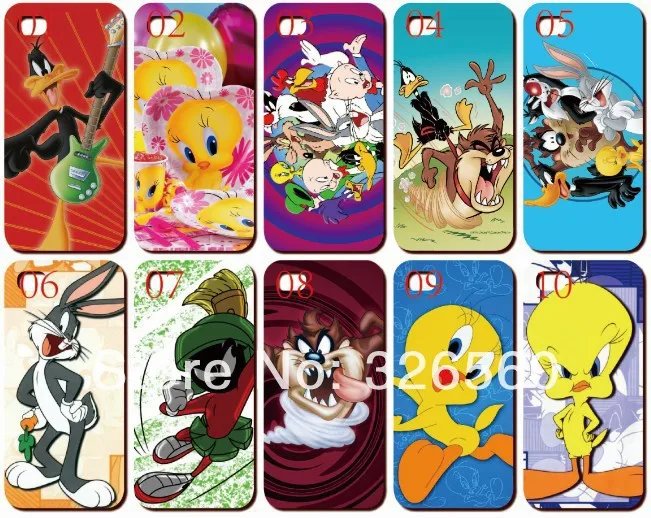 10PCS/lot new Looney Tunes skin design white hard back cover case for iphone 4 4th 4S +Free shipping |