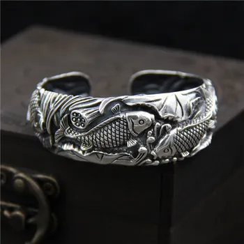 

C&R Real 990 Sterling Silver bangles for women bracelet Relief squid woman opening wide vintage Fine Jewelry For Mom Gift