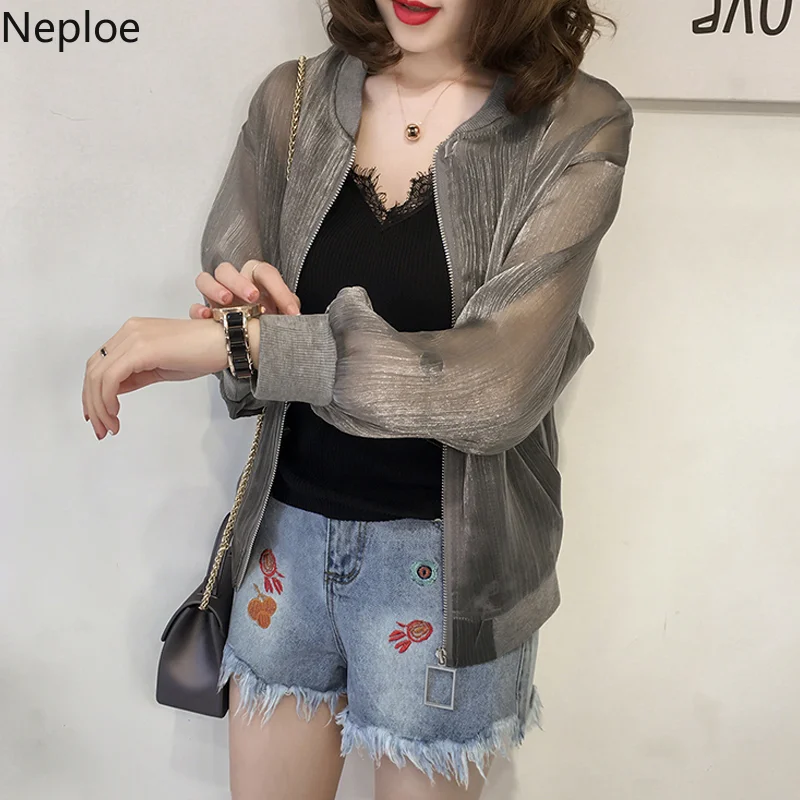 Neploe размера плюс 5XL Женская куртка летняя Корейская Солнцезащитная Женская куртка с длинным рукавом куртка-бомбер Свободная верхняя одежда 38582