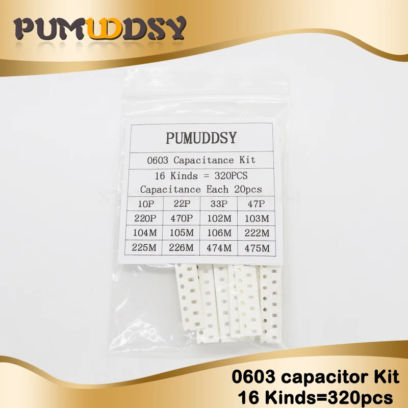 

16values*20pcs=320pcs Free shipping 0603 SMD Capacitor assorted kit 10PF-22UF Samples kit