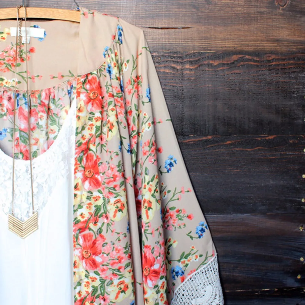 Kimono Gasa Tops Camiseta Caliente De Las Retro Mujeres Floral Traje Blusa InCOwYqC