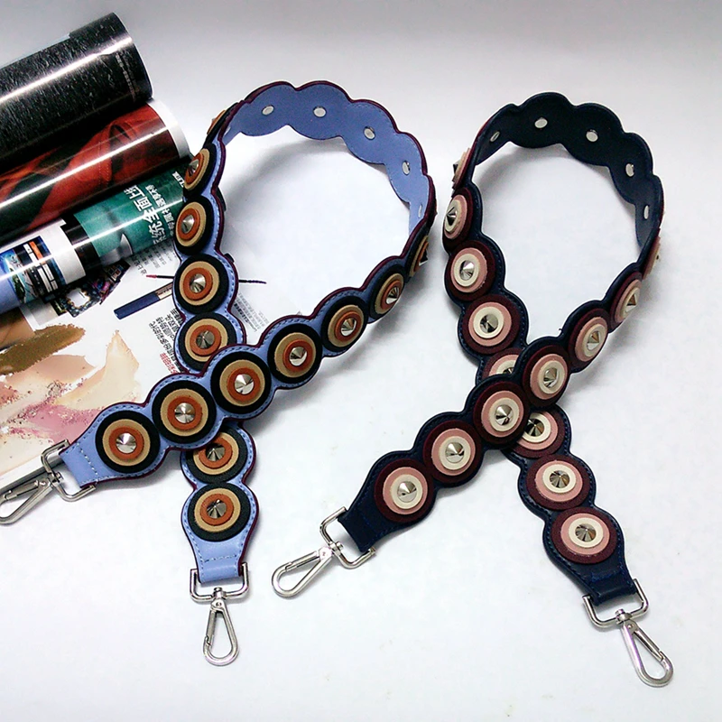 

Fashion color single strap rivet bag with wide straps mix circle PU leather bag accessories sales