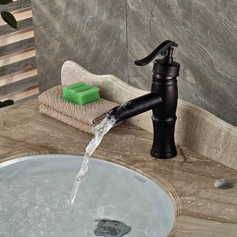 Free Shipping Bathroom Mixer Faucet Deck Mounted Waterfall Basin Vessel Sink Faucet Oil Rubbed Bronze Finish