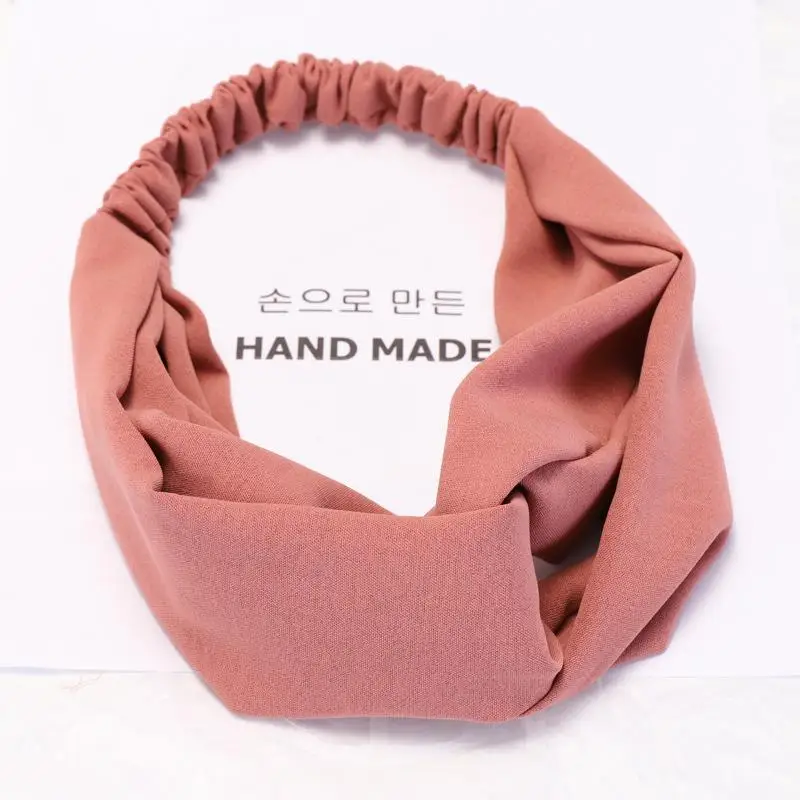 COKK повязки для волос для женщин Дамы корейский стиль сплошной цвет Широкий Крест повязки для волос аксессуары обруч для отдыха - Цвет: dark pink 2