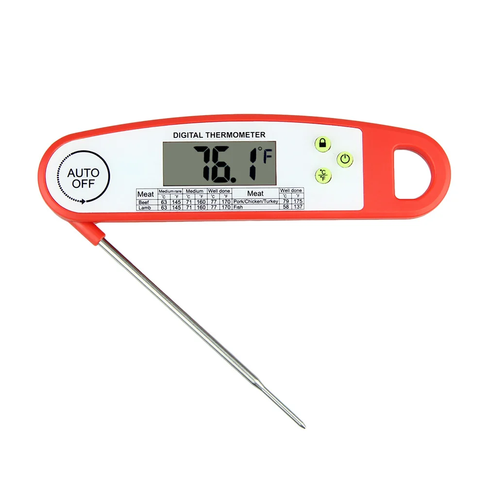 Электронный термометр для барбекю с подсветкой конфет, домашний гриль, кухонный складной цифровой зонд, водонепроницаемый, для приготовления пищи - Цвет: Красный
