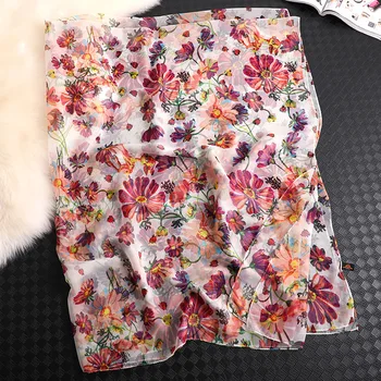 

Silk scarf women fashion floral Coccinella septempunctata silk scarves shawls and wraps lady pashmina foulard bandana hijabs
