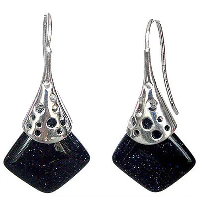 

FREE SHIPPING Lady's unique 925 Silver Natural Blue Sandstone designed Earrings 11/2