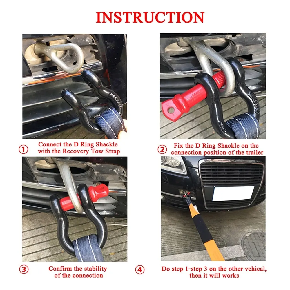 

Vehicle Recovery Towing Car Accessories Tow Shackle D Ring Bow Shackle Isolator 2 Pack Towing Accessory for Off-road Vehicle