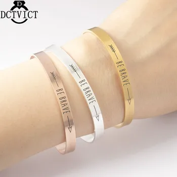 

DCTVICT 10pcs/lot BE BRAVE Inspirational Quote Bracelets Women Men's Mantra Jewelry BFF Letter Arrow Bangle Arm Cuff Bracelet