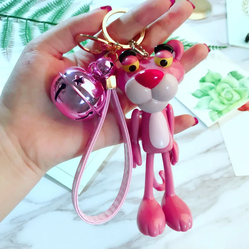 Милый аниме мультфильм розовый леопард колокольчик брелок для ключей мех кролика мяч пушистый брелок для женщин держатель Шарм сумка кошелек ключи цепи - Цвет: 06